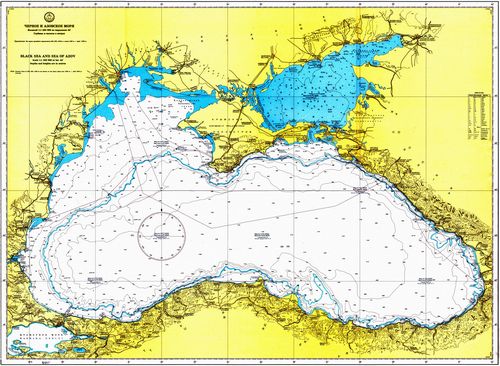 Карта Черного и Азовского морей с указанием глубин и высот